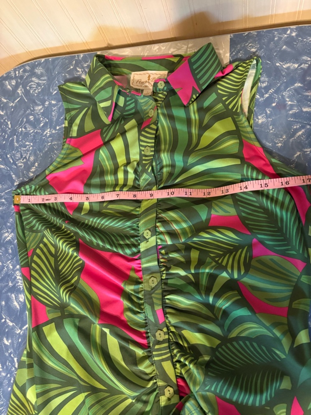 NWT Flora Bea Sleeveless Adrianne Maxi Dress Green & Pink Tropical Print - Picture 6 of 6